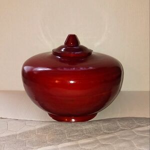 Sixtrees Or Greater Good Handmade Red Bamboo Lacquerware *LARGE* Jar w/ Lid